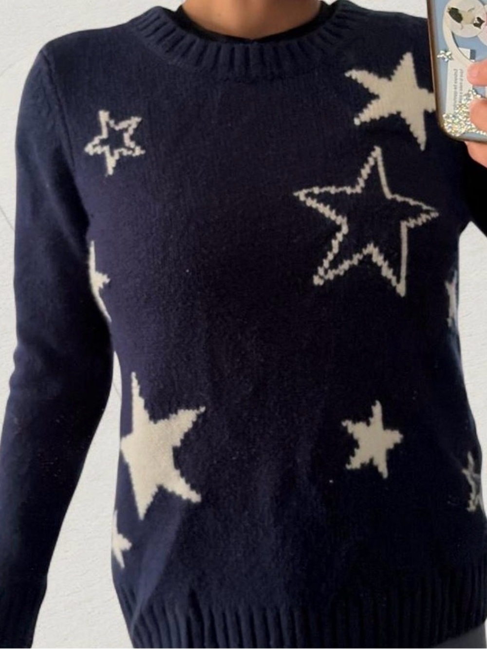 Navy Star Pattern Crewneck Sweater - Women